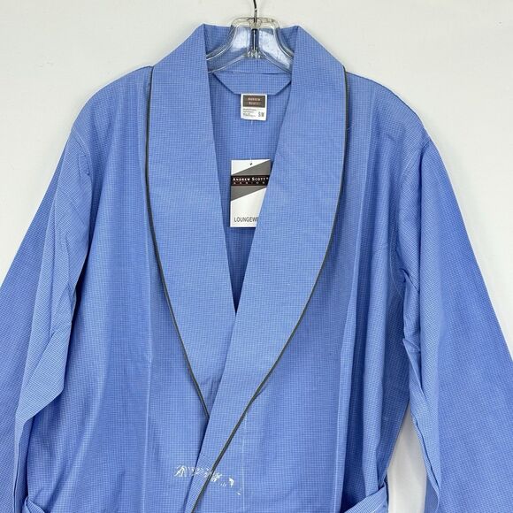 Andrew Scott Mens Blue Long Sleep Robe Premium Cotton Blend Woven Size S/M - Picture 7 of 16